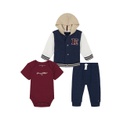 Baby Boy Fleece Hooded Baseball Jacket Short Sleeve Bodysuit and Joggers 3 Piece Set