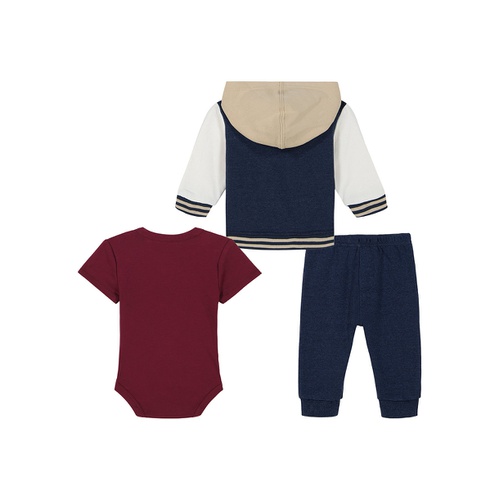 타미힐피거 Baby Boy Fleece Hooded Baseball Jacket Short Sleeve Bodysuit and Joggers 3 Piece Set