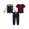 Baby Boy Fleece Hooded Baseball Jacket Short Sleeve Tee and Joggers 3 Piece Set