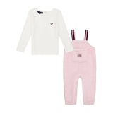 Baby Girl Drop Needle Long Sleeve Tee Sherpa Overalls 2 Piece Set