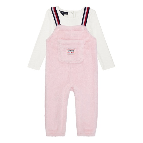 타미힐피거 Baby Girl Drop Needle Long Sleeve Tee Sherpa Overalls 2 Piece Set