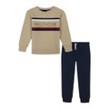 Toddler Boy Chest Stripe Fleece Crewneck Joggers 2 Piece Set