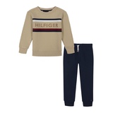 Toddler Boy Chest Stripe Fleece Crewneck Joggers 2 Piece Set