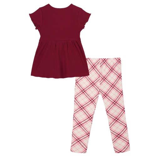 타미힐피거 Toddler and Little Girls Ribbed Peplum Tunic Plaid Leggings