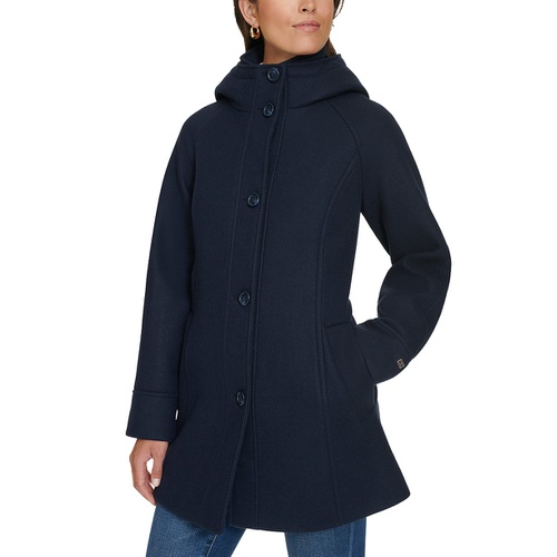 타미힐피거 Womens Hooded Button-Front Coat