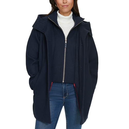 타미힐피거 Womens Hooded Button-Front Coat