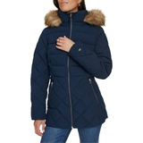 Womens Bibbed Faux-Fur-Trim Hooded Puffer Coat