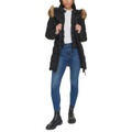 Womens Faux-Fur-Trim Hooded Puffer Coat