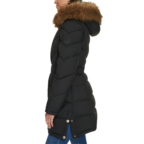 타미힐피거 Womens Faux-Fur-Trim Hooded Puffer Coat