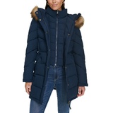 Womens Faux-Fur-Trim Hooded Puffer Coat