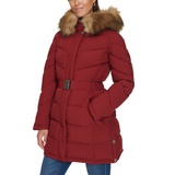 Womens Faux-Fur-Trim Hooded Puffer Coat