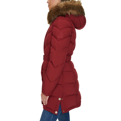 타미힐피거 Womens Faux-Fur-Trim Hooded Puffer Coat