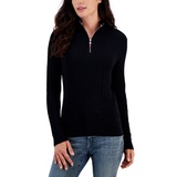 Womens Cotton Quarter Zip Cable Knit Sweater