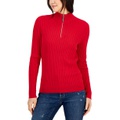 Womens Cotton Quarter Zip Cable Knit Sweater