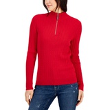 Womens Cotton Quarter Zip Cable Knit Sweater