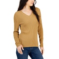 Womens Cotton Cable Ivy V Neck Sweater