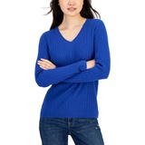 Womens Cotton Cable Ivy V Neck Sweater