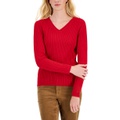 Womens Cotton Cable Ivy V Neck Sweater