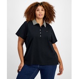 Plus Size Striped Collar Polo Shirt