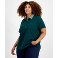 Plus Size Striped Collar Polo Shirt