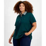 Plus Size Striped Collar Polo Shirt