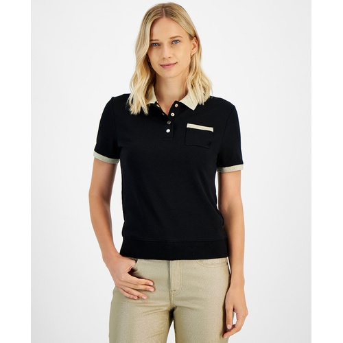 타미힐피거 Womens Cotton Contrast Trim Polo Top