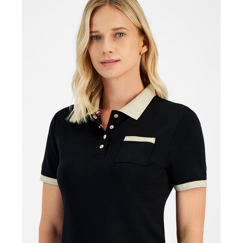 타미힐피거 Womens Cotton Contrast Trim Polo Top