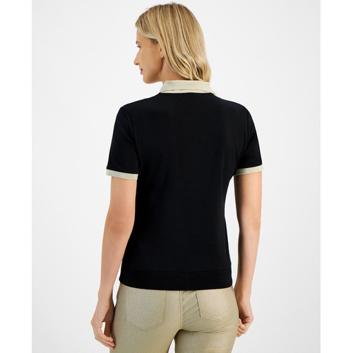 타미힐피거 Womens Cotton Contrast Trim Polo Top