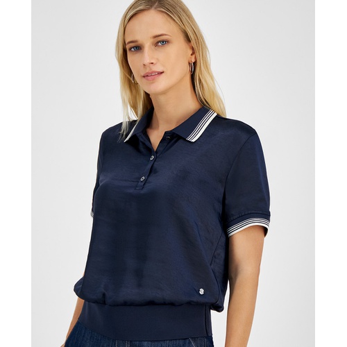 타미힐피거 Womens Charmeuse Wove Polo Top