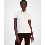 Womens Dot Print Glitter Collar Polo Shirt