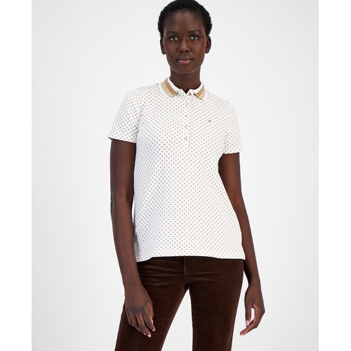 타미힐피거 Womens Dot Print Glitter Collar Polo Shirt