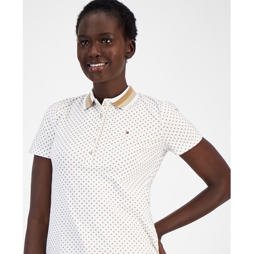 타미힐피거 Womens Dot Print Glitter Collar Polo Shirt