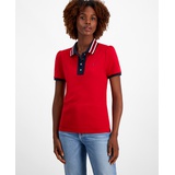 Womens Cotton Contrast Puff Sleeve Polo