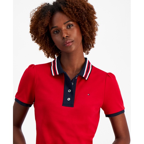 타미힐피거 Womens Cotton Contrast Puff Sleeve Polo