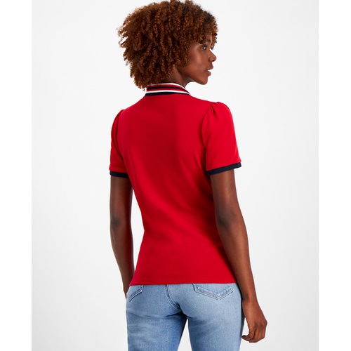 타미힐피거 Womens Cotton Contrast Puff Sleeve Polo