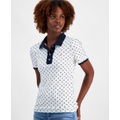 Womens Cotton Printed Puff Sleeve Polo