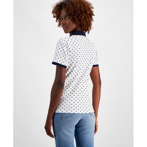 타미힐피거 Womens Cotton Printed Puff Sleeve Polo