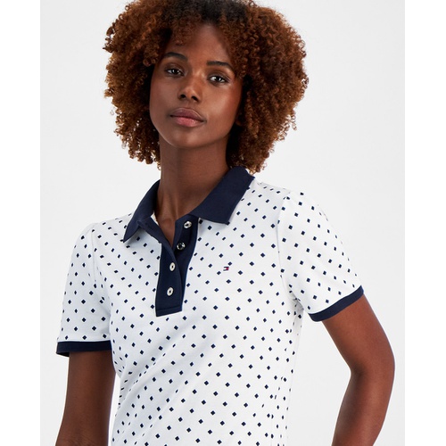 타미힐피거 Womens Cotton Printed Puff Sleeve Polo