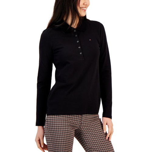 타미힐피거 Womens Logo Long Sleeve Polo Shirt