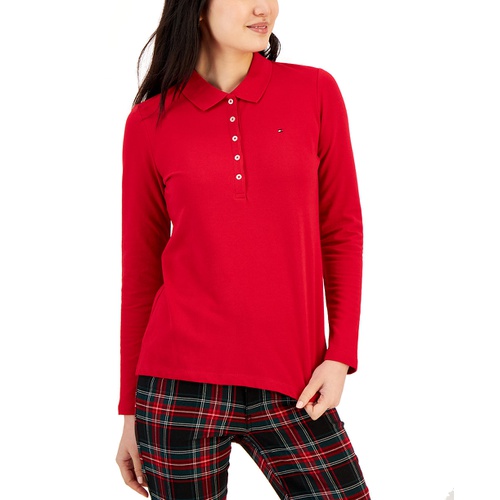 타미힐피거 Womens Logo Long Sleeve Polo Shirt