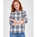 Womens Perry Plaid Metallic Threaded Shirt