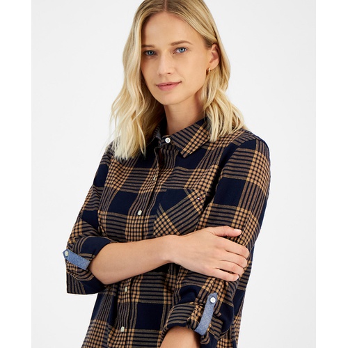 타미힐피거 Womens Perry Plaid Metallic Threaded Shirt