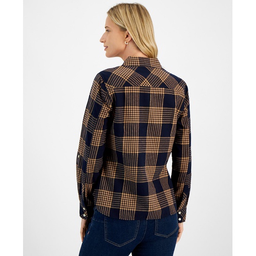 타미힐피거 Womens Perry Plaid Metallic Threaded Shirt