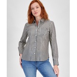 Womens Shimmering Striped Button Down Top