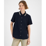 Womens Contrast Collar Short Sleeve Shirt