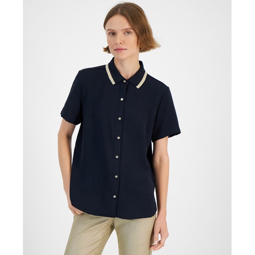 타미힐피거 Womens Contrast Collar Short Sleeve Shirt