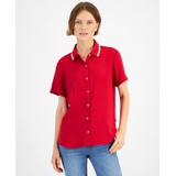 Womens Contrast Collar Short Sleeve Shirt