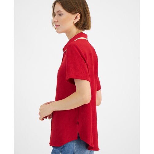 타미힐피거 Womens Contrast Collar Short Sleeve Shirt