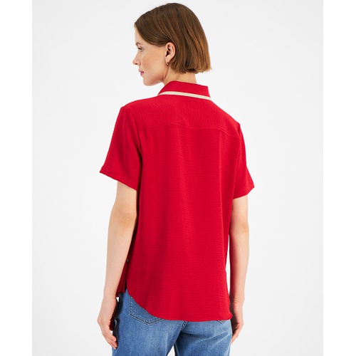 타미힐피거 Womens Contrast Collar Short Sleeve Shirt