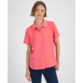 Womens Contrast Collar Short Sleeve Shirt